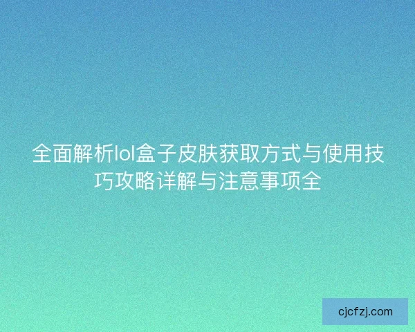全面解析lol盒子皮肤获取方式与使用技巧攻略详解与注意事项全