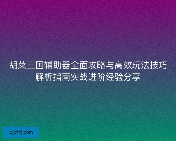胡莱三国辅助器全面攻略与高效玩法技巧解析指南实战进阶经验分享